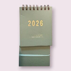 2026 Mini Desk Calendar Spiral Bound Green Gold - New with Imperfections